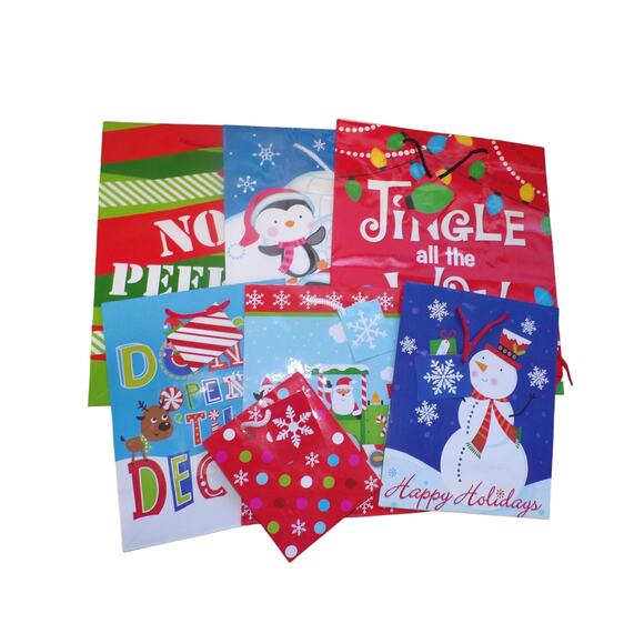 Source Unknown Other - Christmas Themed Gift Bag Bundle NEW Santa Snowflakes Penguins
